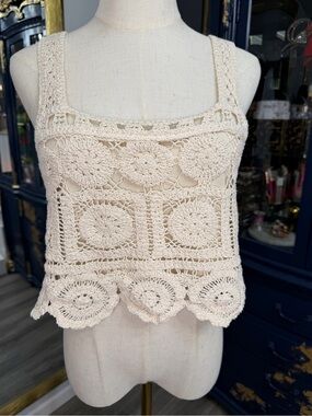 Rebellion Crochet Square-Motif Cream Camisole size medium